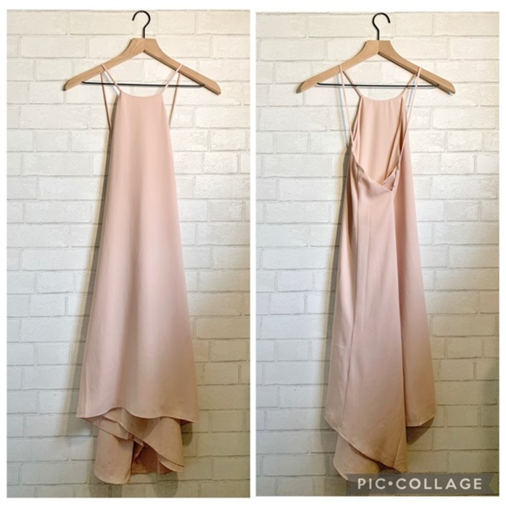 New Naked Zebra Soft Blush Pink Nude Backless Ruffle Chiffon Midi Dress S(6-8)